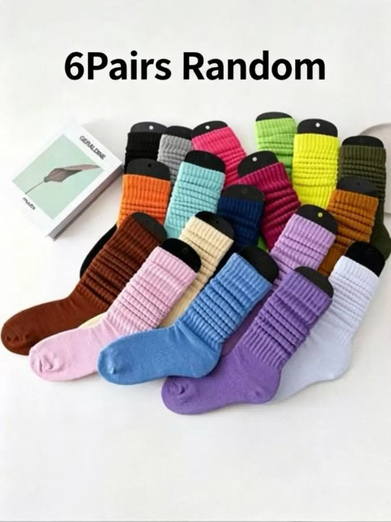 6 Pairs Girls' Multicolor Loose Long Socks, Fashionable Daily Wear, High-Quality, Soft Comfort, Moisture-Wicking, Back-To-School Essential