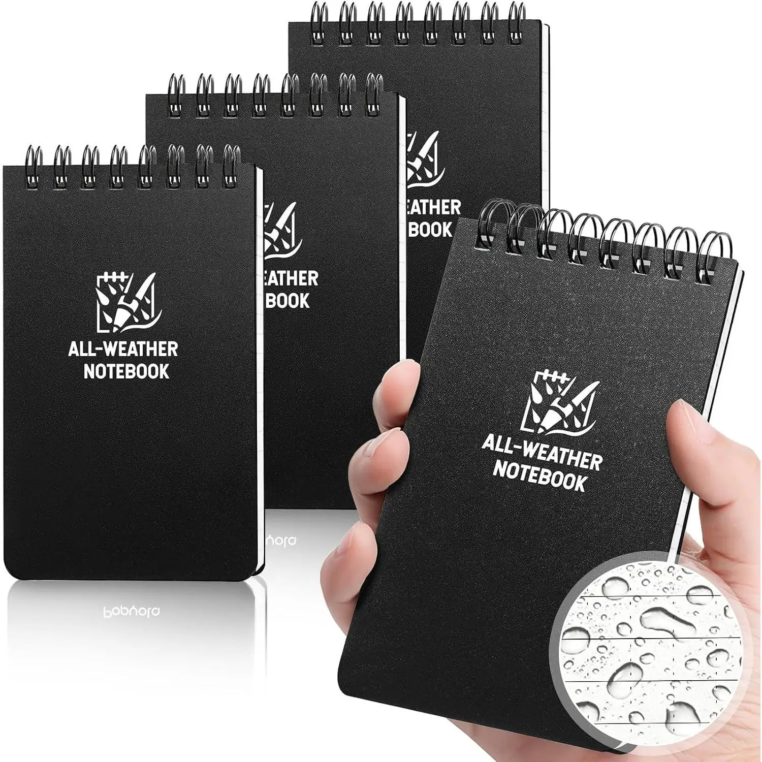 4 Pack  Pocket Notebook, 3" x 5" Top-Spiral Pocket Notepad | Weatherproof  Weather  Notepad with 100 Squared Pages, Mini Memo Steno Note Pads for Outdoor Office School Recording