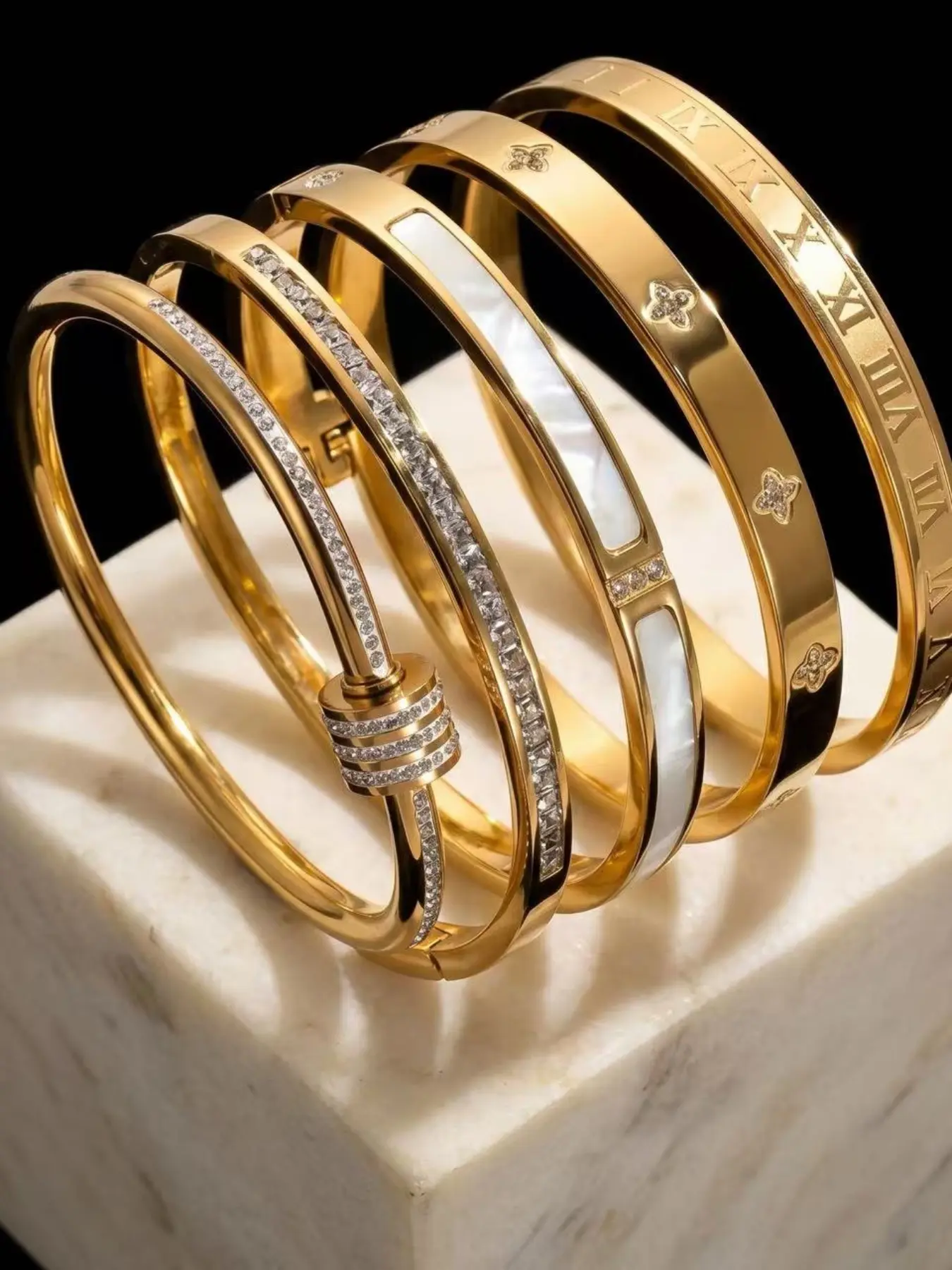 5-Piece Unisex Stackable Jewelry Bracelet Set, 304 Stainless Steel, Includes Gift Box, Perfect for Christmas & Birthday Gifts