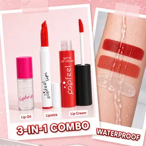Popfeel 5-Piece Lip Makeup Set, 4 Velvet Matte Lipsticks & 1 Moisturizing Balm, Long-Lasting Waterproof, Non-Sticky, Non-Drying