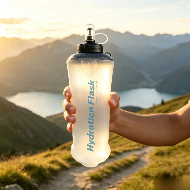 Soft Flask Collapsible Water Bottle, BPA-Free TPU Folding Hydration Flask Foldable Running Hydration Flask with Dust Cover for Hydration Pack Cycling Marathon Running Climbing Hiking
