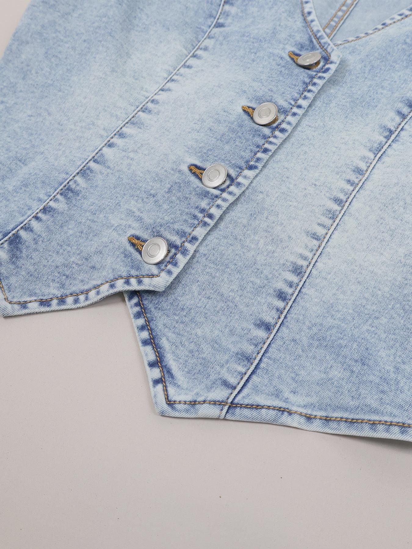 Women's Plain Denim Vest, Casual Sleeveless Vest for Summer, Ladies Clothes for Daily Wear, Minimalist Fitted Vest