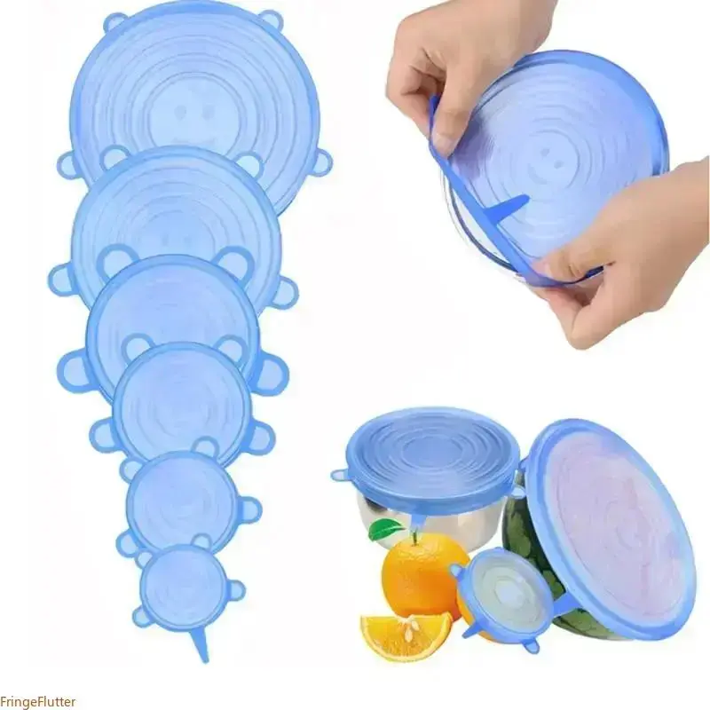 6PCS Reusable Stretch Silicone Bowl Lids, Leak Proof Universal Food Covers, Stretchable Round Container Lids, Durable Kitchen Gadgets for Meal Prep & Food Storage