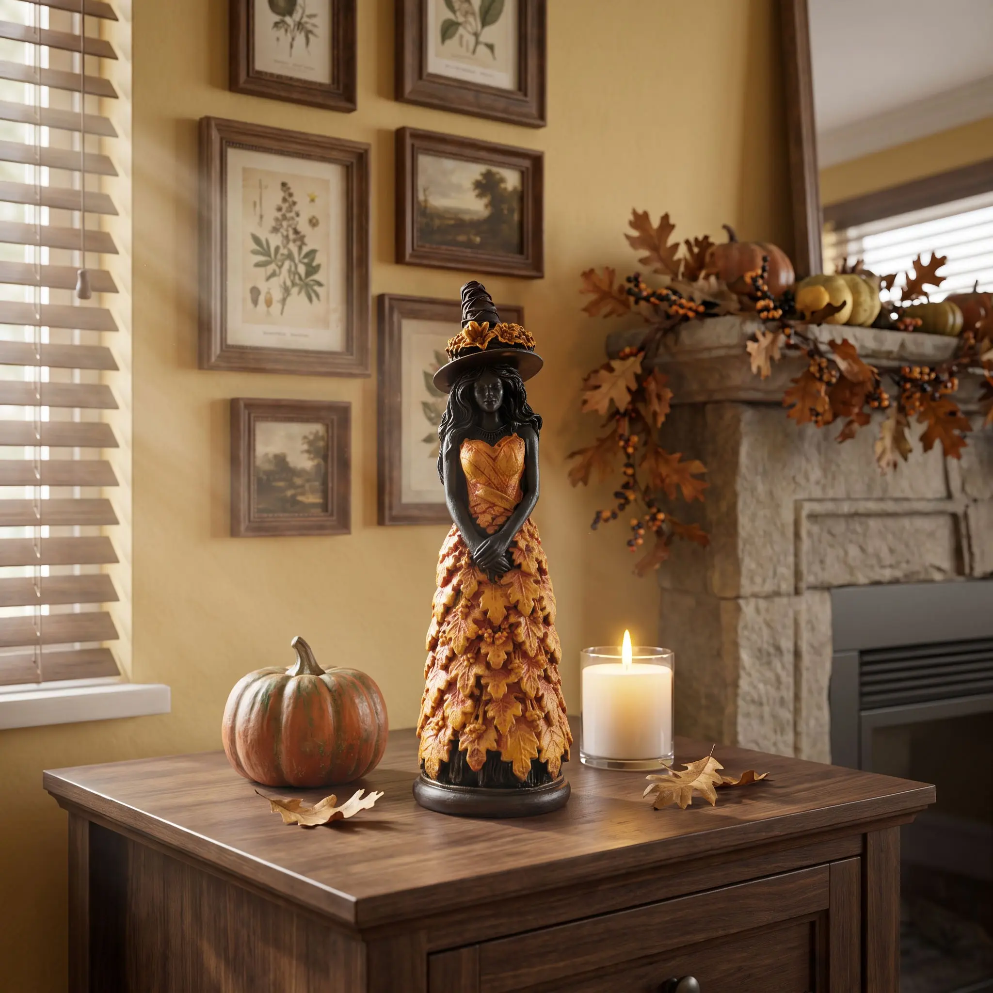 Autumn Witch Statue Ornament, Resin Craft, Home Decor, Halloween Decoration, 1pc, Perfect for Seasonal Displays, Unique Art Piece