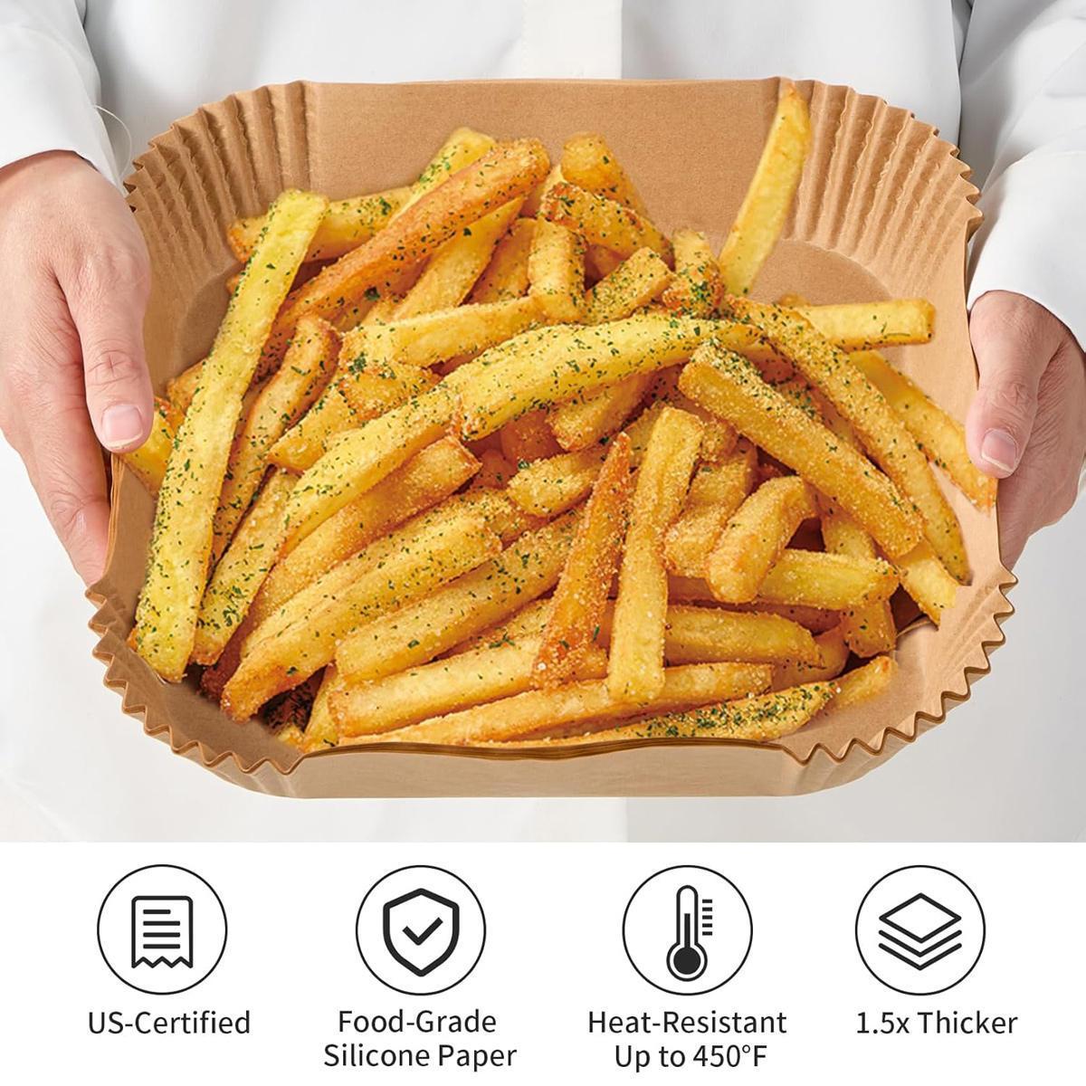 Square Air Fryer Paper Liner, 100 pcs Non-stick Disposable Paper Liner for Baking, Roasting, Microwave, Food Grade Baking Tray for Home Kitchen Restaurant (6.3IN)