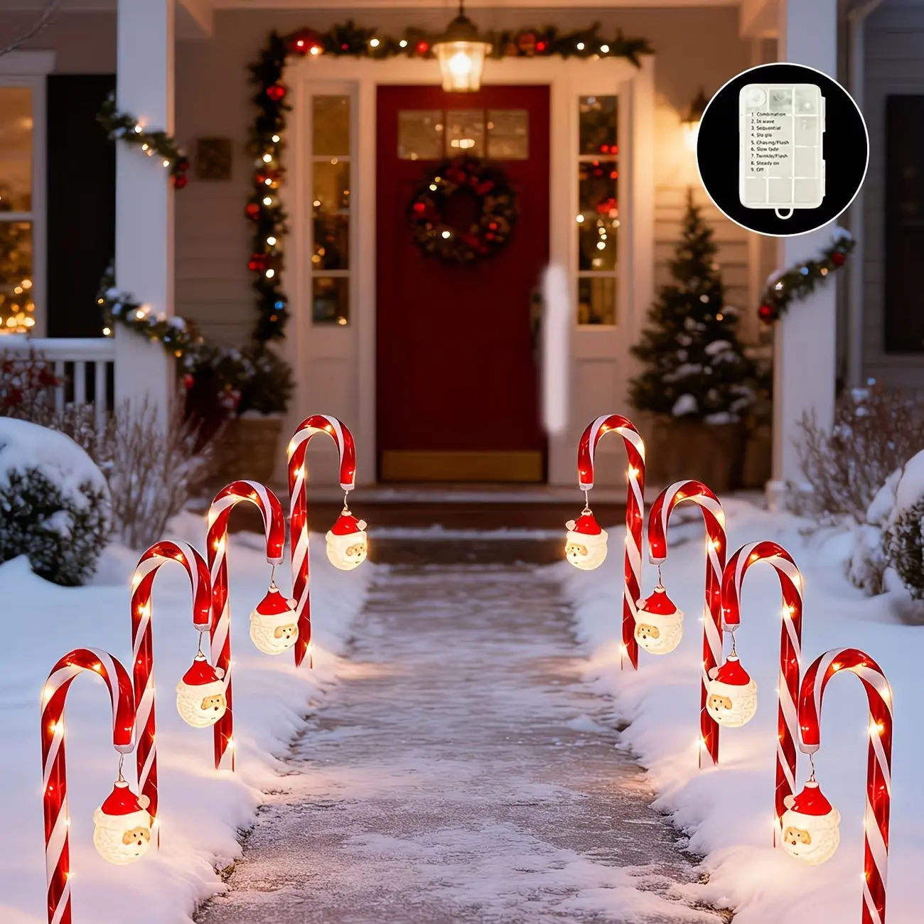 4-Pack Outdoor Christmas Lights, Candy Cane Lamps, 8 Modes, Battery Powered, Perfect for Holiday Parties, Party Decoration Supplies, Ideal Gift