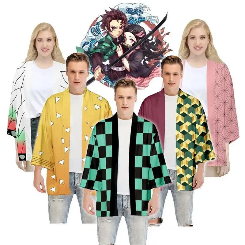 Kimetsu No Yaiba Nezuko Tanjirou Kimono Haori Cloak Cosplay Costume Halloween Adult Child Anime Costumes Cape