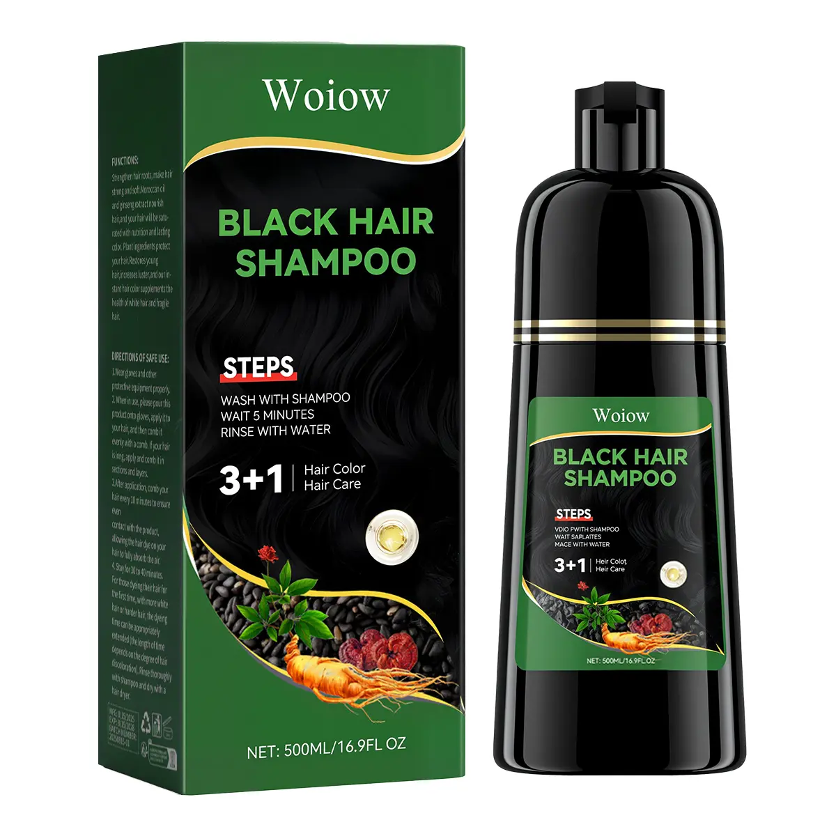 3-in-1 Black Hair Toning Shampoo 350ml, Gentle Natural Tone Adjusting Formula for Men & Women, Softly Modifies The Look of Grey Hair for Uniform Natural Black Hair Appearance