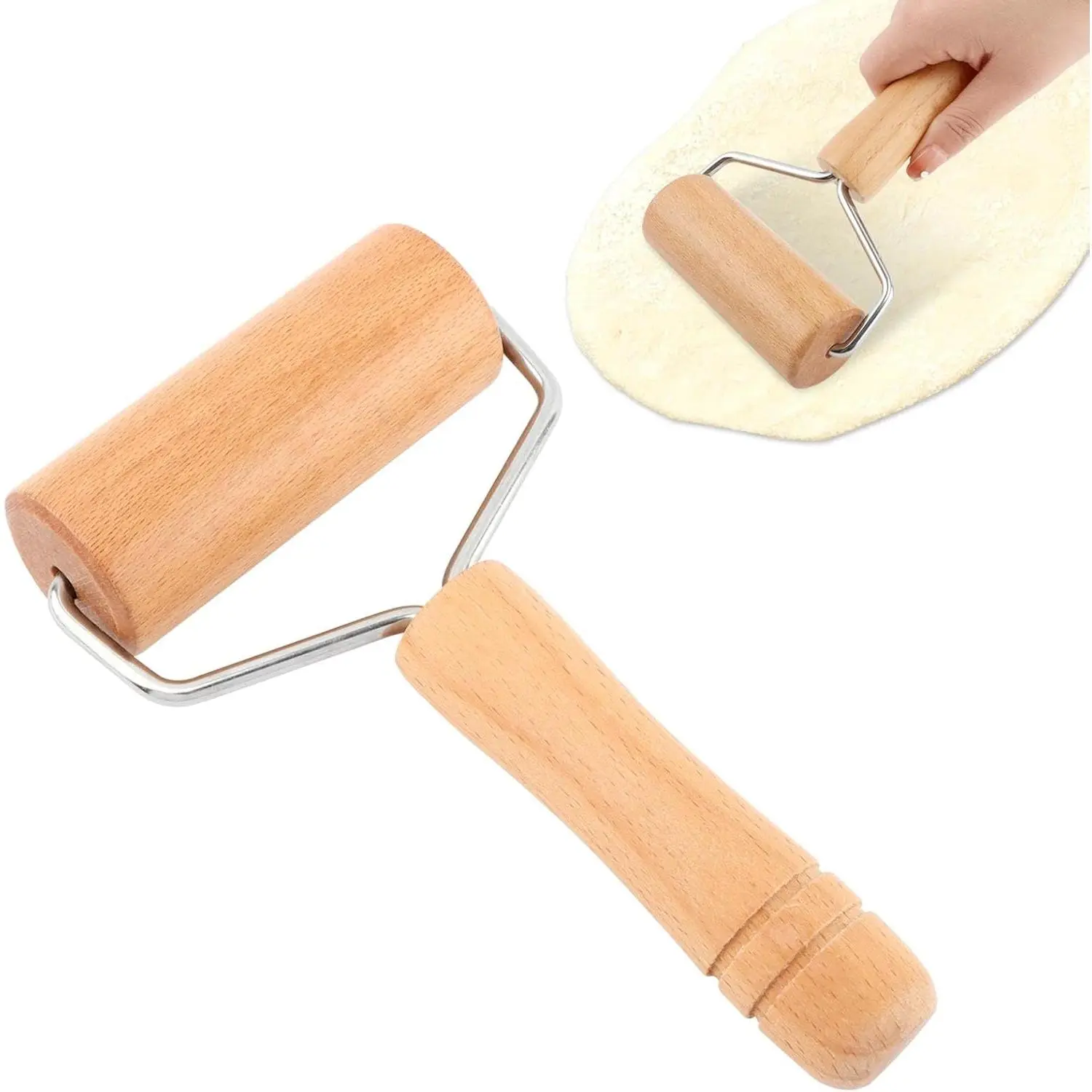 Small Wooden Rolling Pin with Handle | Non-Stick Small Dough Roller, Kitchen Baking Tool for Pizza, Pastry, Cookie & Dumpling Making