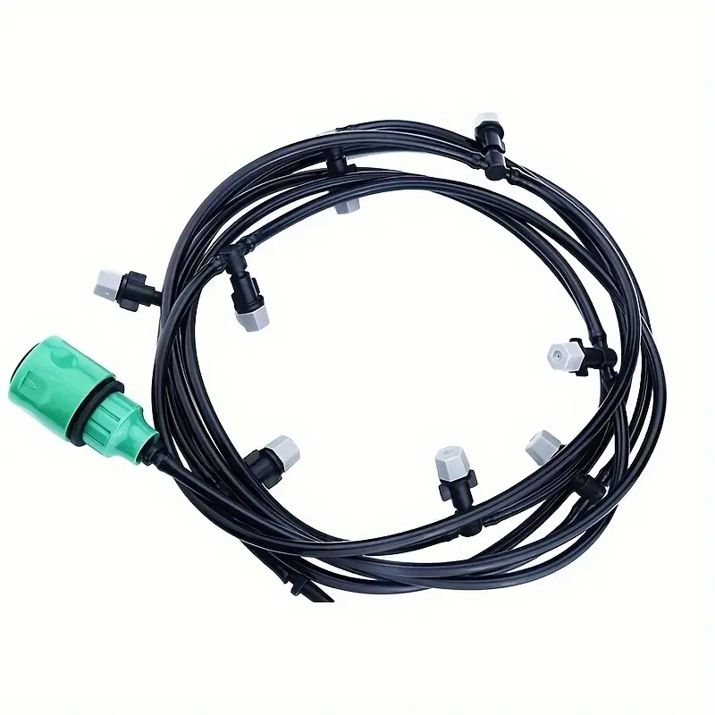 10m garden irrigation system with 10 misting nozzles - Misting Watering System, durable plastic material, perfect for lawn care and agricultural use, water pressure driven, no electricity