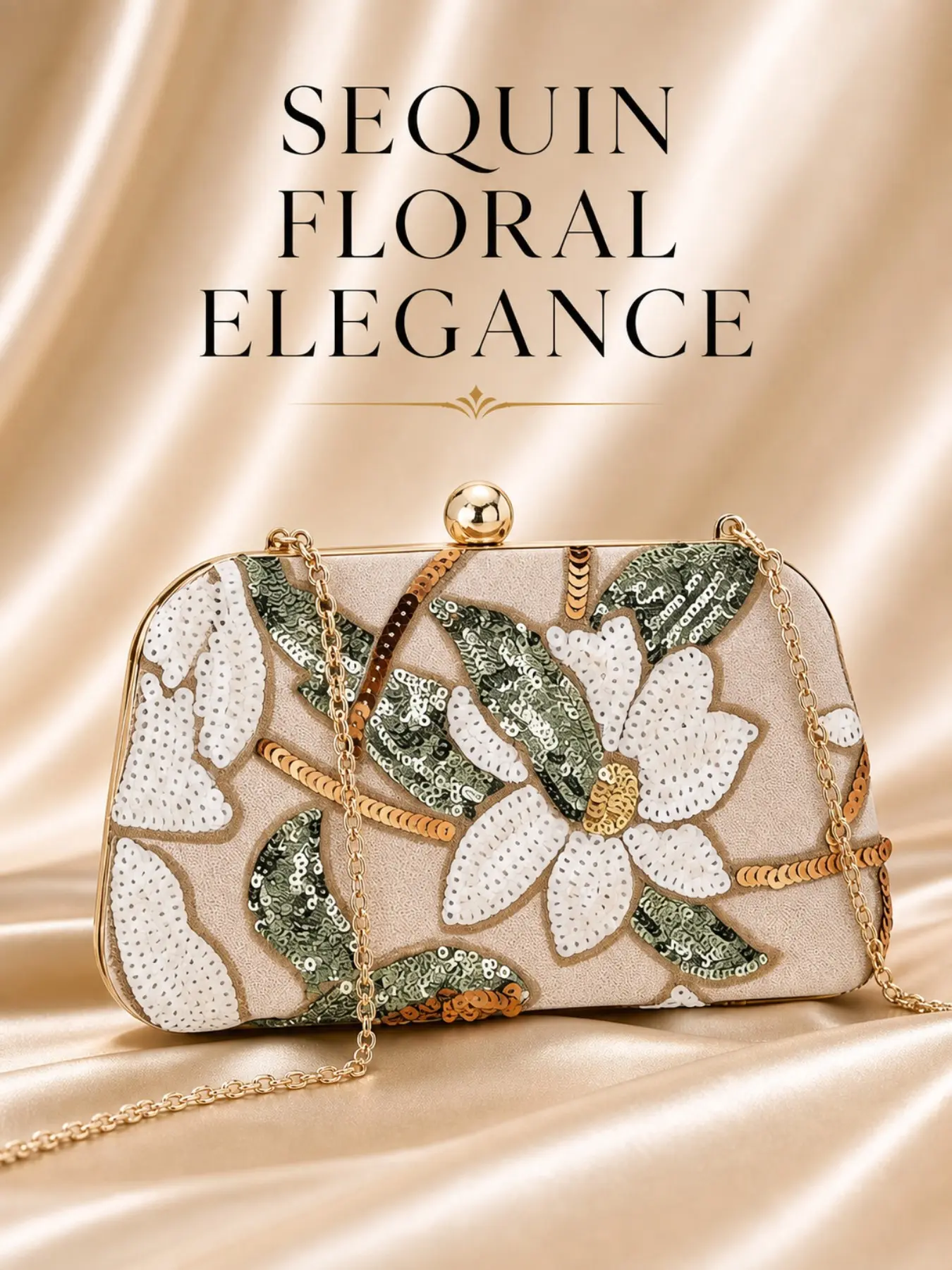 Floral Sequin Embroidered Evening Clutch Bag, Elegant Handbag for Weddings & Parties, Stylish Accessory for Special Occasions