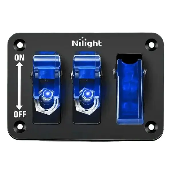 Nilight 3-Gang 3-Pin SPST ON/Off Blue LED Rocker Switch Panel with Flip Safety Cover, Screw-Mounted Easy-Install Accessory for Cars (Automotive & Motorcycle Battery Use)