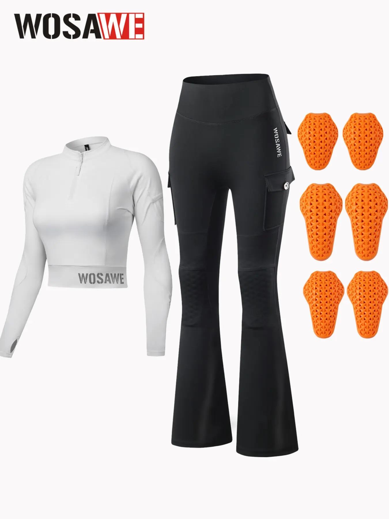 WOSAWE Women Motorcycle Half Zip Crop Top & High Waist Flare Pants Detachable Padding Modern Sportswear Outdoor Sportswear Riding Suit For Multiple Bike Styles Exercise Clothing Set