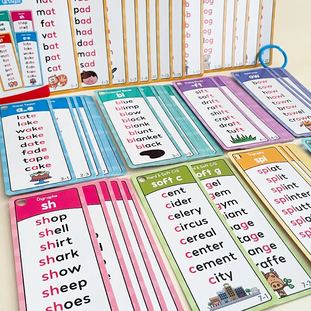 117 Groups Phonics Words Learining Flash Cards, Phonics Games Cards for Kids Learn Sight Words Digraphs CVC Blending Short Long Vowel Sounds Learning Cards