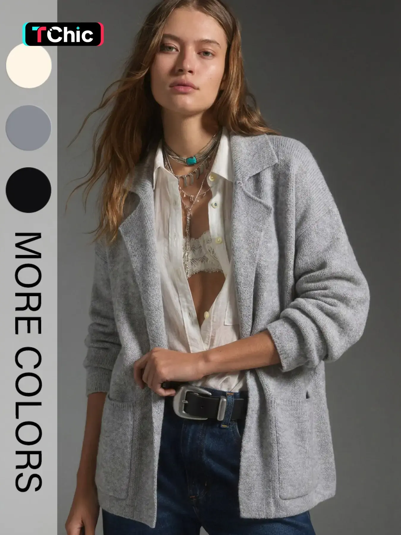 Women's Solid Dual Pocket Drop Shoulder Cardigan Knitwear, Fashion Casual Everyday Long Sleeve Lapel Outerwear For Fall & Winter, Women's Clothing For Daily Wear