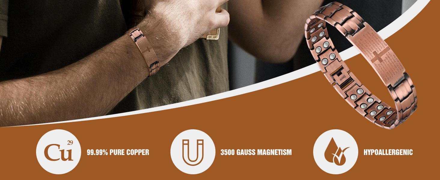 Jecanori 2X Copper Magnetic Bracelet for Men,Ultra Strength Cross Bracelet With Ring Include Adjustable Link, Jewelry Gift Wearable SpringStatements