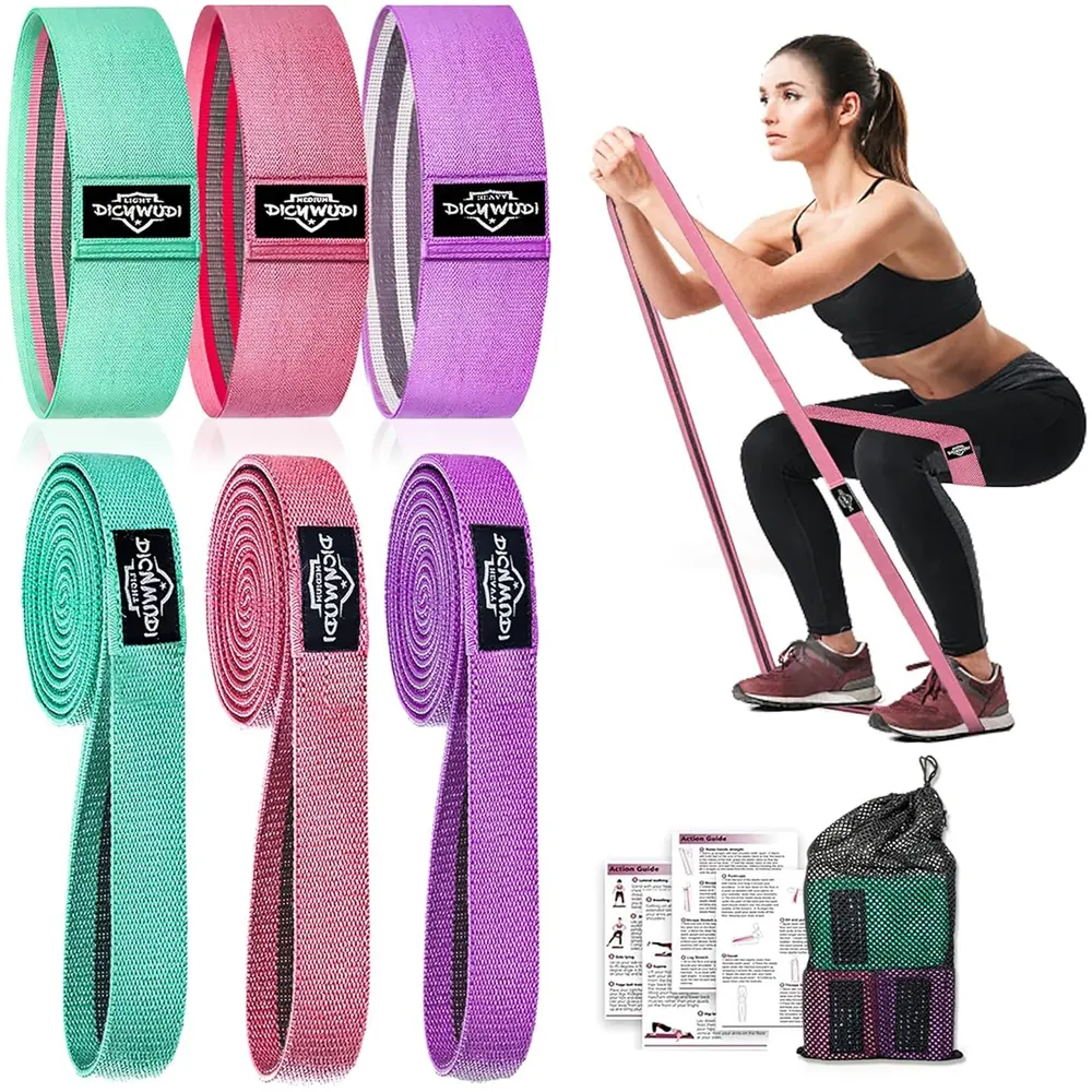 Fabric Resistance Bands Set - 6 Pack Non-Slip Exercise Bands for Home Workouts, Pilates, Stretching - for Women and Men, All Fitness Levels
