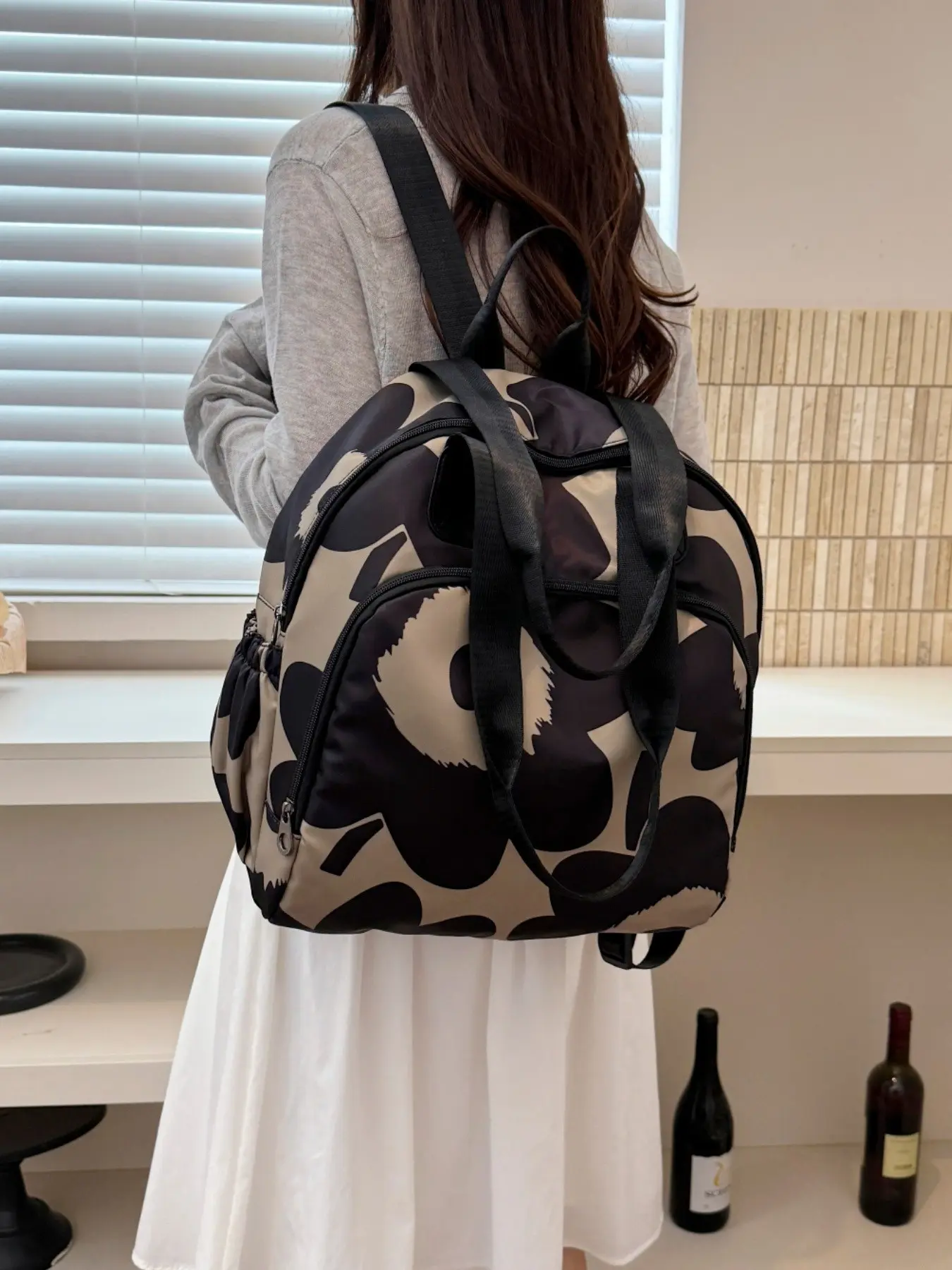 2026 New Nordic Retro Large Flower Print Backpack, Waterproof Durable Handbag, Multi-Compartment School Bag, Casual Style