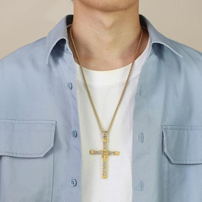Cross Necklace for Men, Cross Pendant Necklace Stainless Steel Chains Sterling Silver Necklace Men's Cross Chain Jewelry Link Chain for Boys Fast and Furious