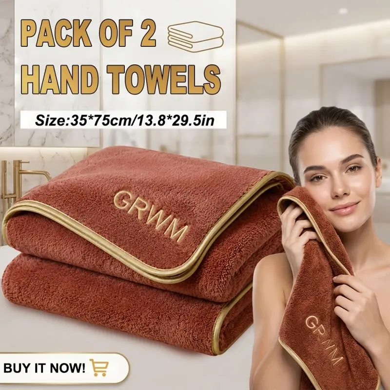2-Pcs Luxury Textured Towels, Absorbent Towel Set, Embroidery, 35*75cm/13.8*29.5in, Made Of Microfiber Material, Soft And Comfortable, Highly Absorbent, Quick-Drying, Delicate Edging Design, Suitable For Home, Beauty Salons, Spa