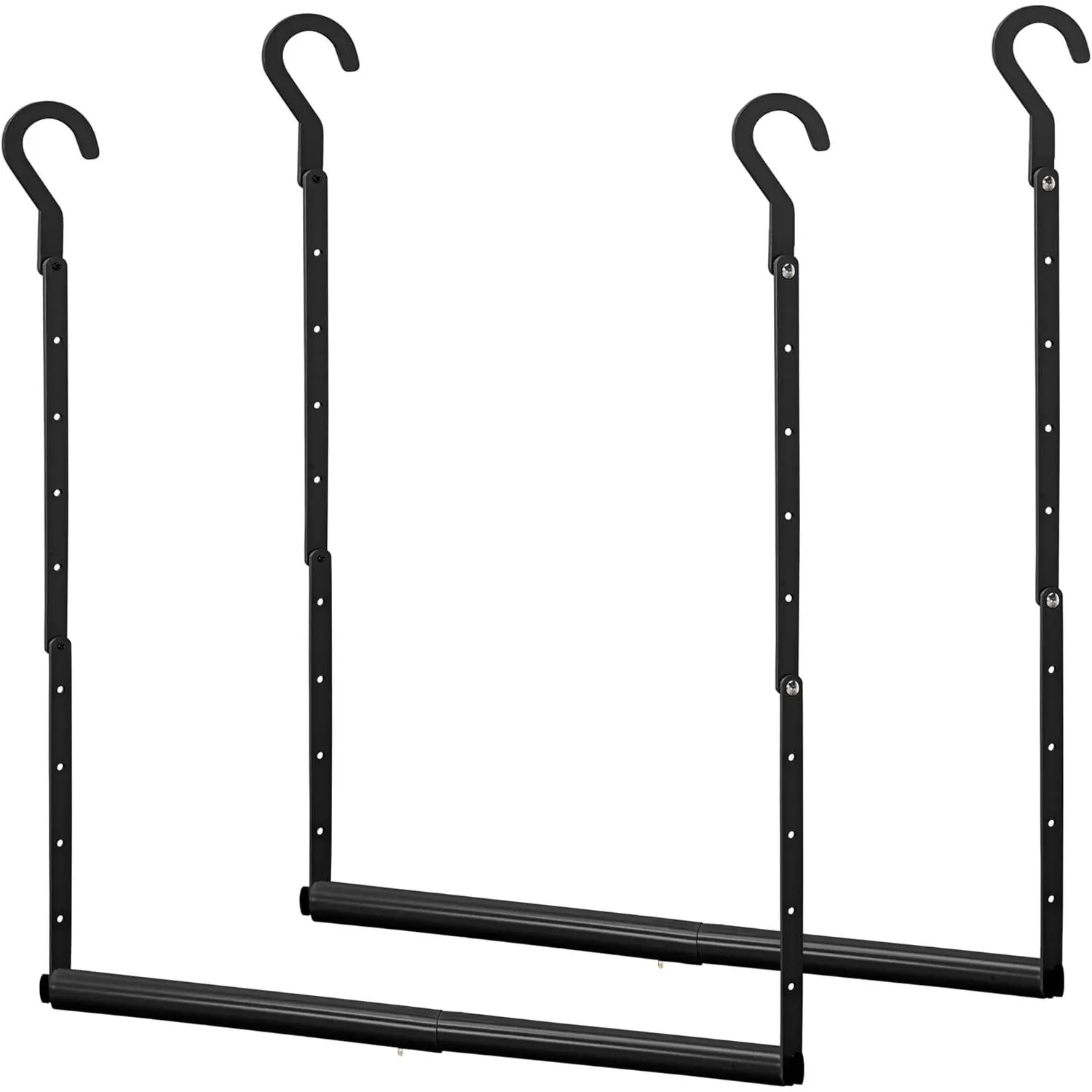 Adjustable Closet Rod for Hanging Clothes, 2 Pack Black | Expandable 17.9"-29.7" Heavy-Duty Metal Closet Hanging Rod with 9 Height Adjustments, Space-Saving Double Closet Organizer