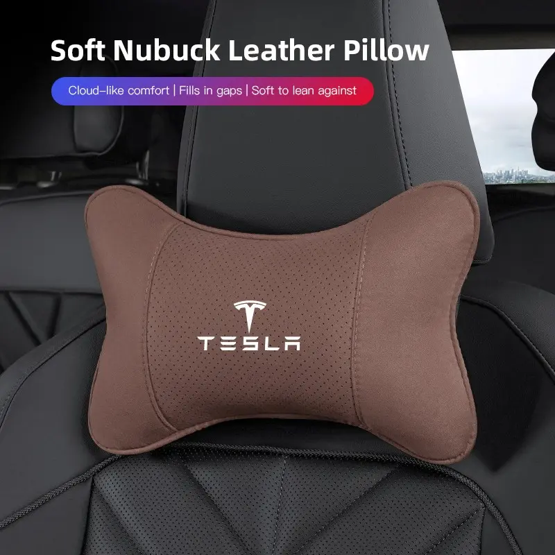 1Pcs Car Seat Headrest Soft Suede Neck Pillow For Tesla Model 3 Model S Model X Model Y Cybertruck Roadster SpaceX Car Accessories