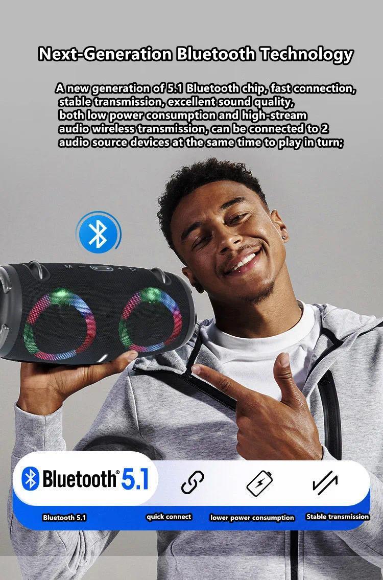 100W high power bluetooth speaker portable RGB colorful light waterproof wireless subwoofer 360 stereo surround TWS FM boombox