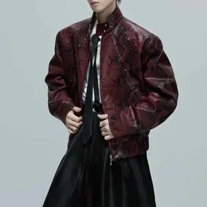 Mens Autumn Jacket Python Texture Jewel Embellished Jacket Streetwear Fashion Nightclub Cropped Top Men'S Clothing 2025 New