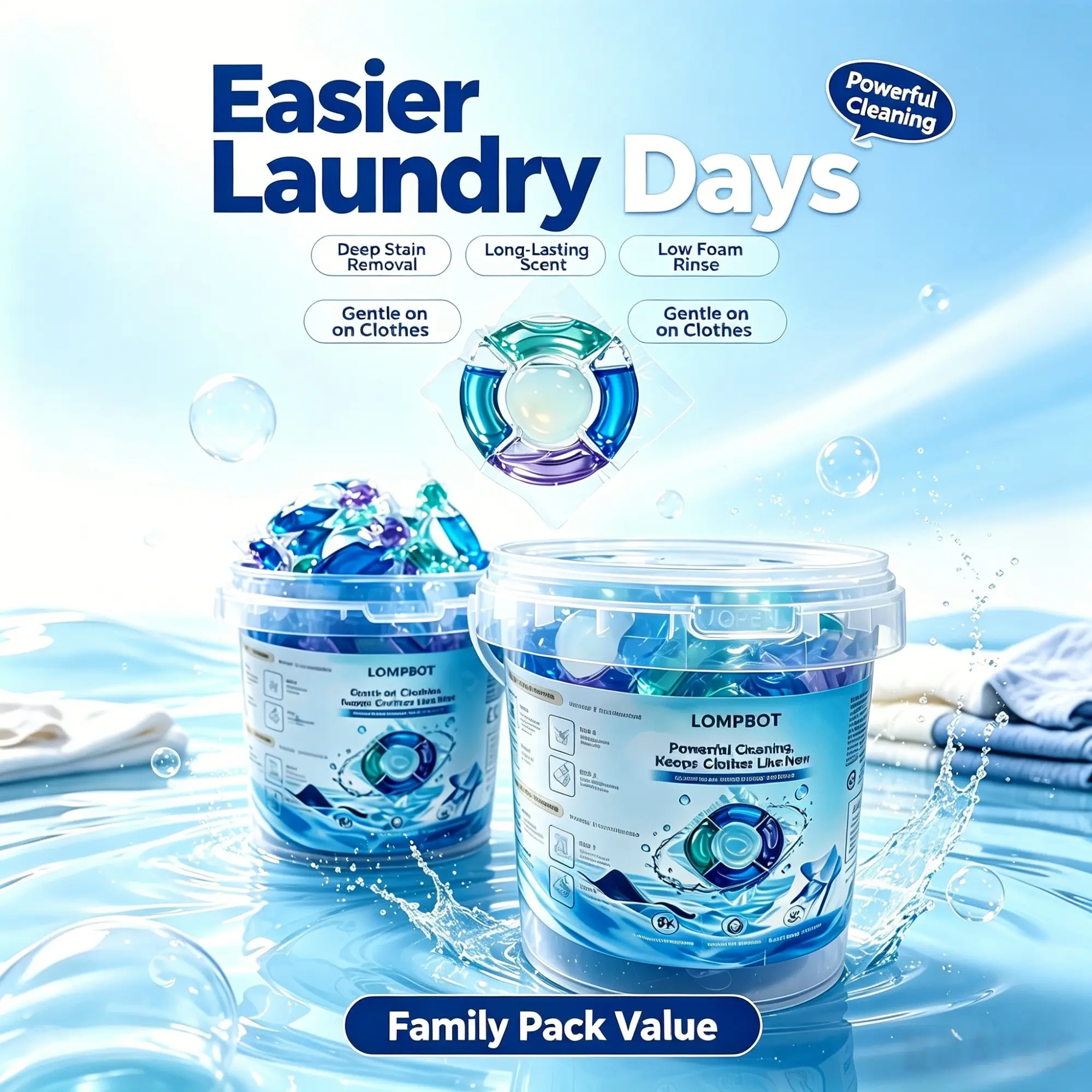 5-In-1 Laundry Detergent Pods, 10g Per Pod, 100g/300g, Premium Fragrance, Deep Clean, Long Lasting Scent, Ideal for Baby, Sports, Family Clothes, Laundry Detergent Capsules, Scented Laundry Detergent