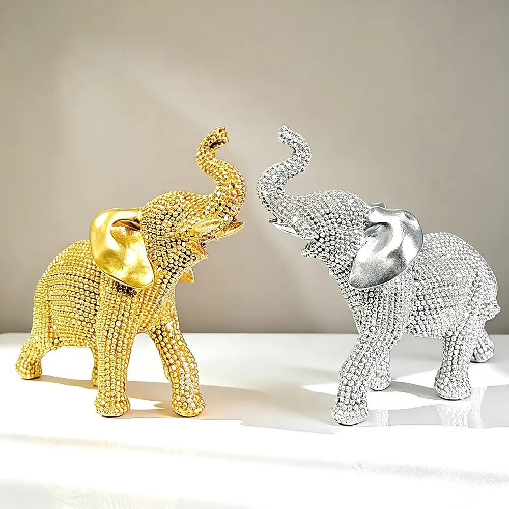 Shiny Mini Elephant Statue Ornament, Resin Craft Decor for Home Entryway TV Cabinet Wine Rack, Fashionable Small Decoration Piece