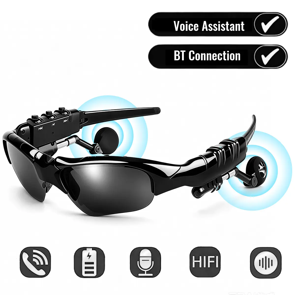 Sports Bluetooth Wireless Polarized Sunglasses, Hands-Free Calls, Built in Mic & UV-Protection Polarized Lenses, Sunglasses Headphones for Travel, Hiking & Outdoor Cycling