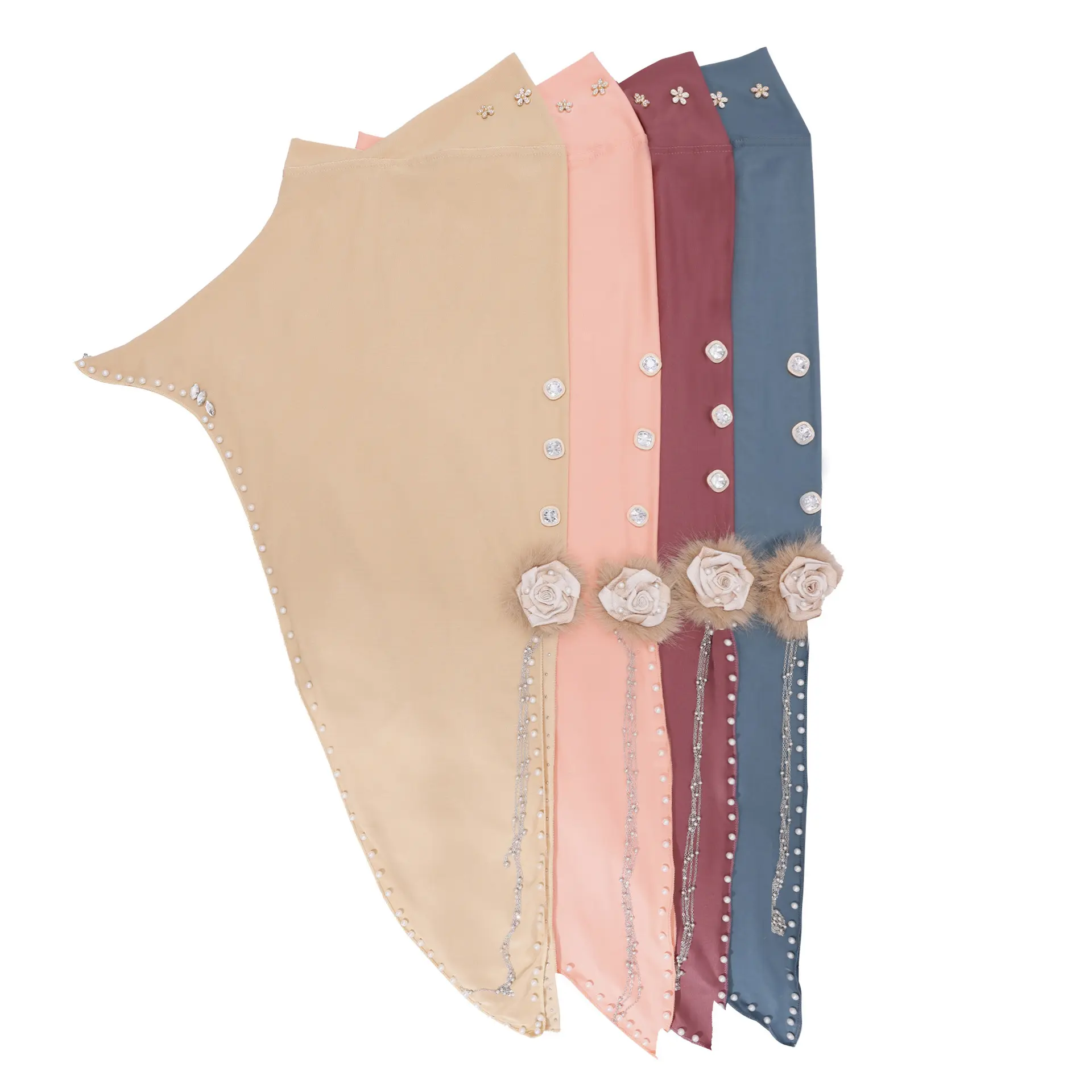 Women's Viral Fabric Rose Faux Fur Pearl Inner Hijab Cap - One Size Stretch Headwear, Soft Neck Cover Underscarf, Full Coverage Bonnet for Daily Modest Sports Use