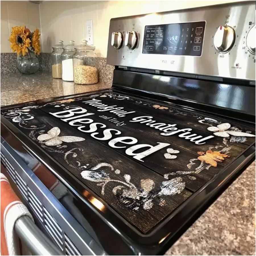 Soft Electric Stove Cover Cook Top Panel Protector Pad, Wood Grain Kitchen Design, Scratch Resistant, Easy to Clean, Grilling Accessories, Multi-Purpose for Home, Oven, Washer, Dryer