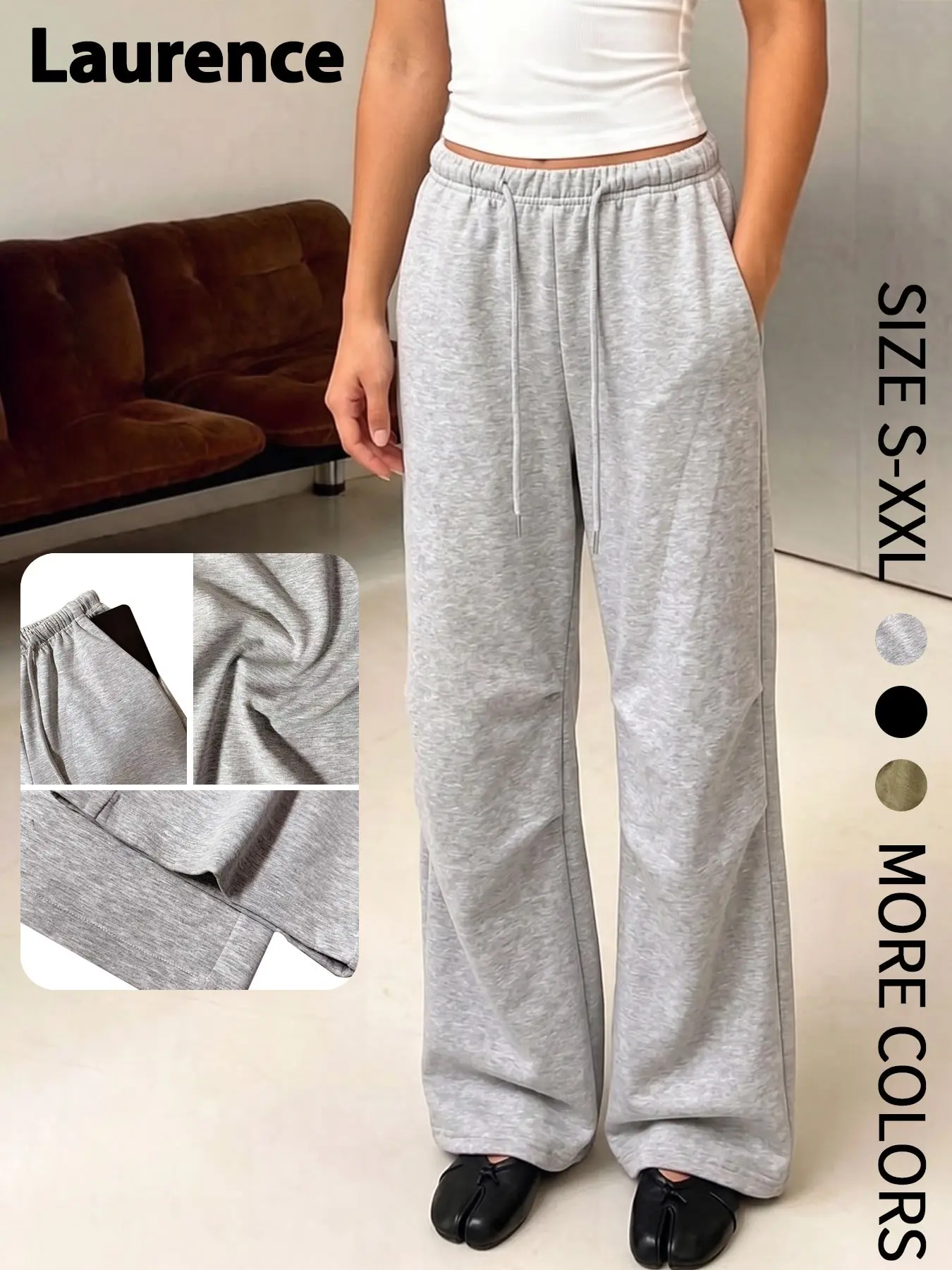 Women's Lazy Style Micro Flare Sweatpants, Full Elastic Drawstring Waist, Versatile Drop Sensation Casual Long Pants, Loose Fit Slimming Bottoms