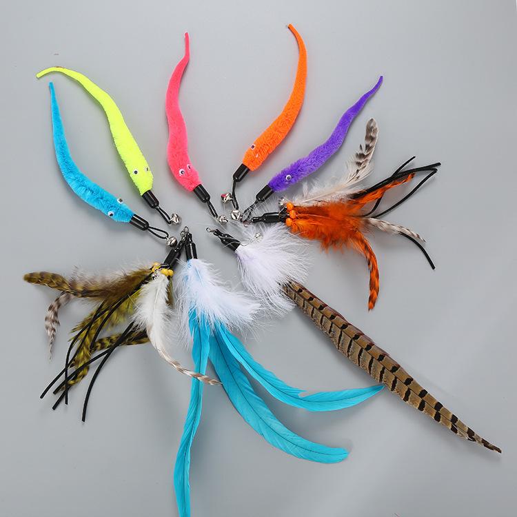 Cat Toy Stick, Cat Toy Feather Bell DIY Replacement Head Cat Toy pet pr duct sqeaker  toy