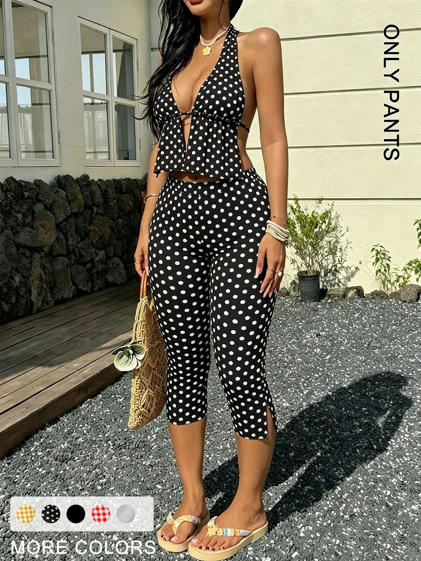 American Retro Farm Style Plaid Seven-Eighths Pants, Elastic Waist Split Leg, Casual Chic, All-Season Wear, Women's Fashion, All Seasons Trousers