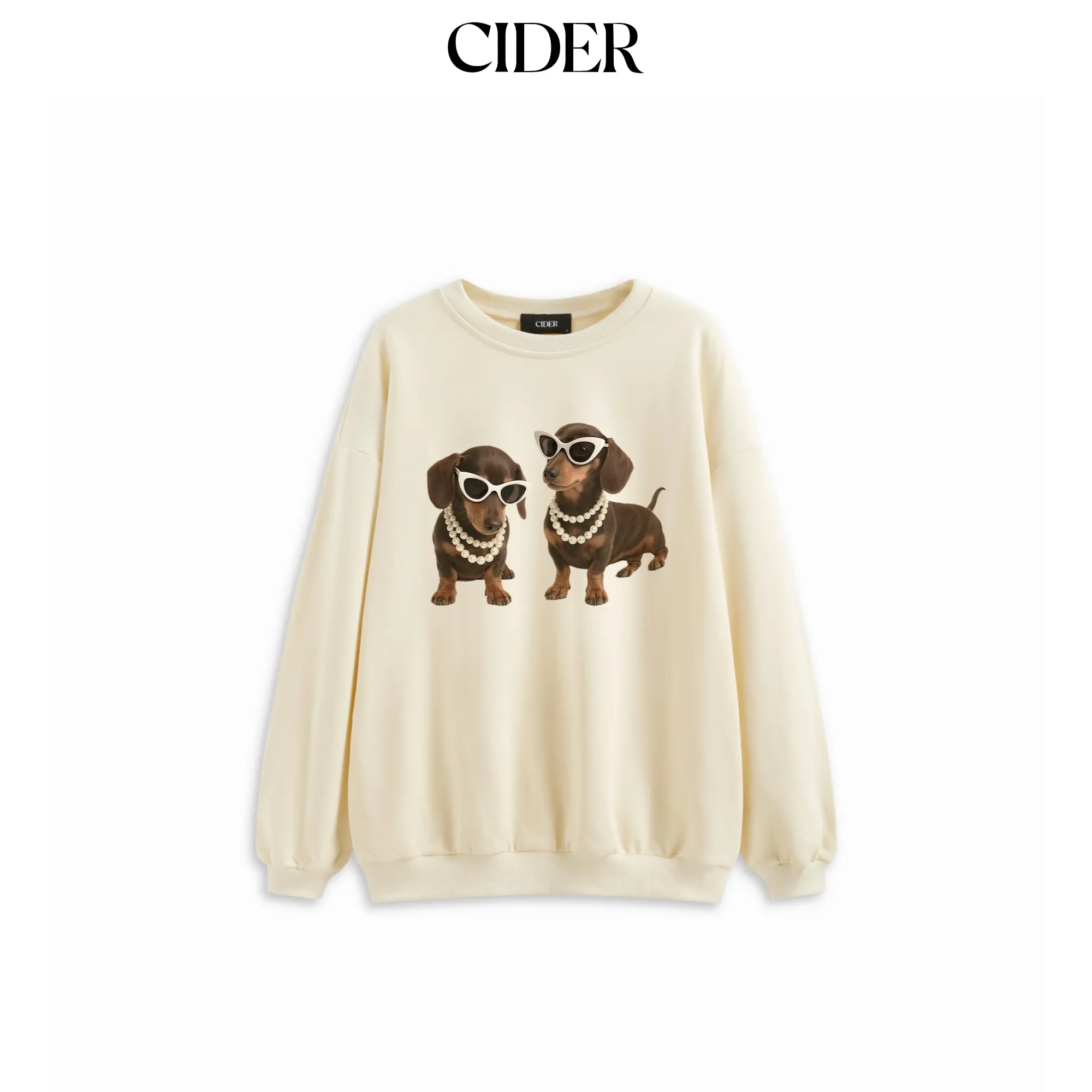 CiderCotton-blend Dachshund Graphic Oversized Sweatshirt SohoChic