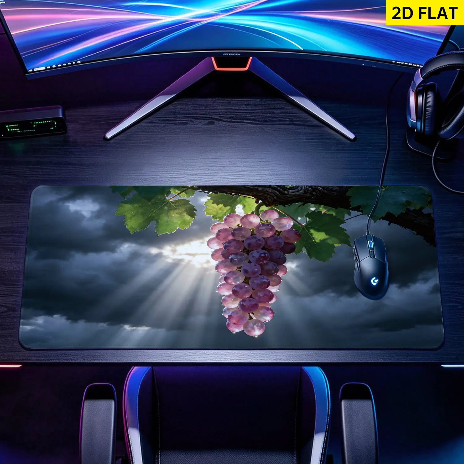 3D Banana Design Extra Large Ripe Purple Grape Cluster Mouse Pad - Stitched Edges, Non-Slip Rubber Base, Washable Computer Desk Pad, Precise Control Gaming Mousepad for Gamers, Home/Office Use, Ideal Gift