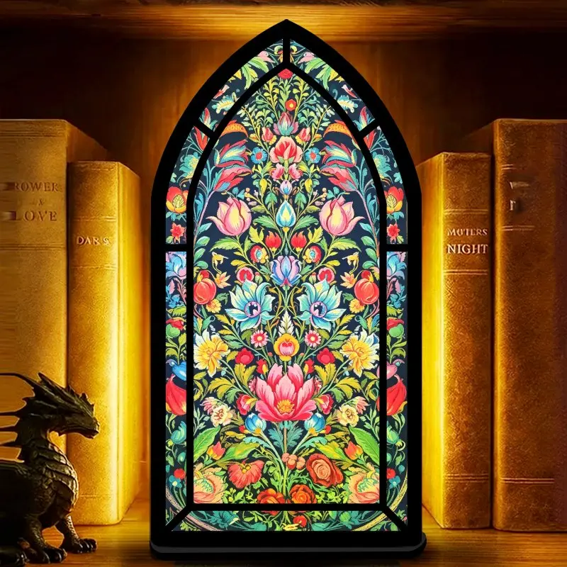 Single Book Corner Protector 2D Flat Design, Colorful Glass Art Style with Dreamy Tones and Vibrant Gem Colors, Featuring Floral Patterns for Book Corners, Suitable for Bookshelves, Library Corners, or Library Decor, Single Acrylic Book Stand for Book Cor