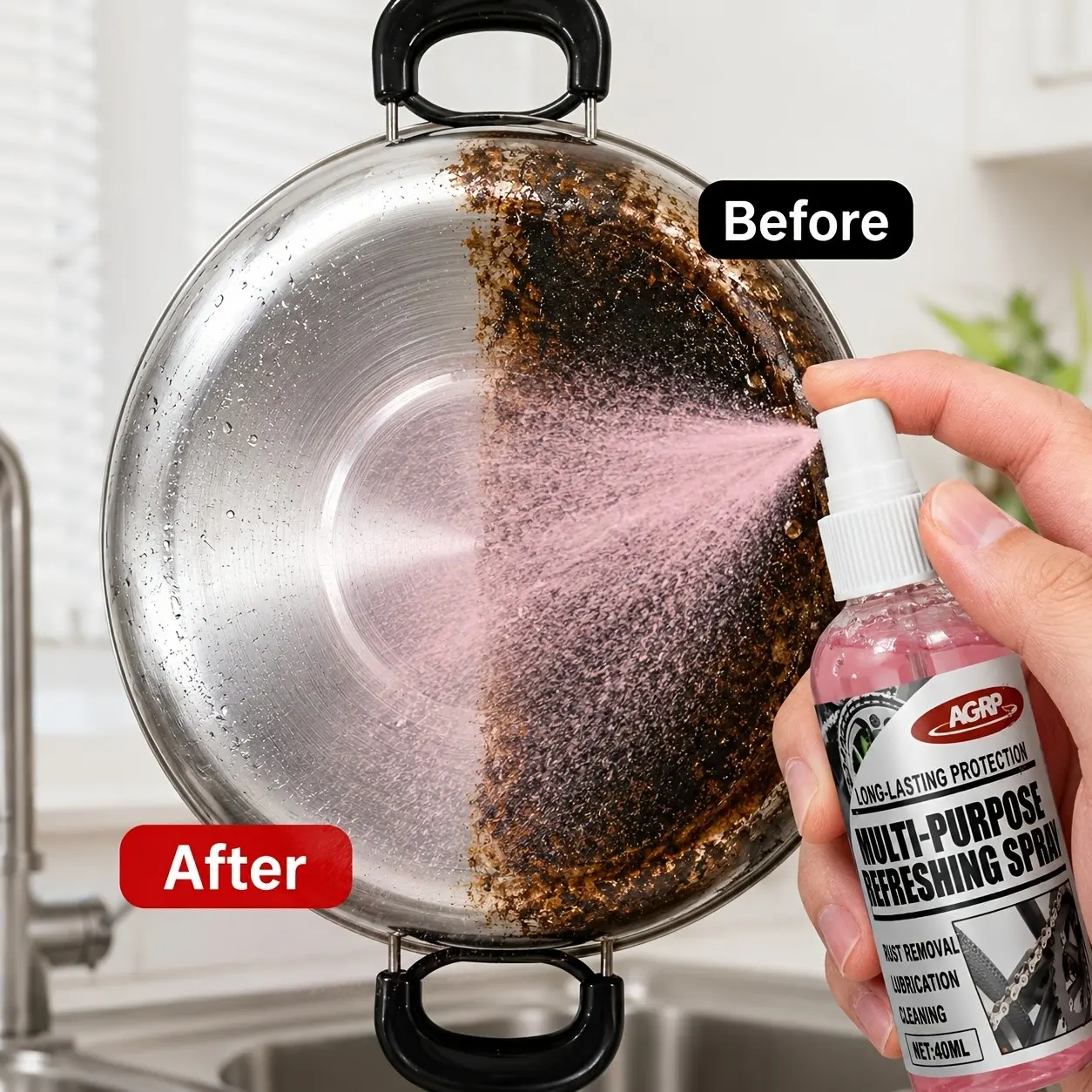 Kitchen Metal Polishing Spray, Grease Removing Spray, Kitchen Cleaning Product, Helps Break Down Grease Residue, Enhances Shine, For Most Metal Surfaces, Ideal for Induction Cooktops, Cookware, Ovens & Grills