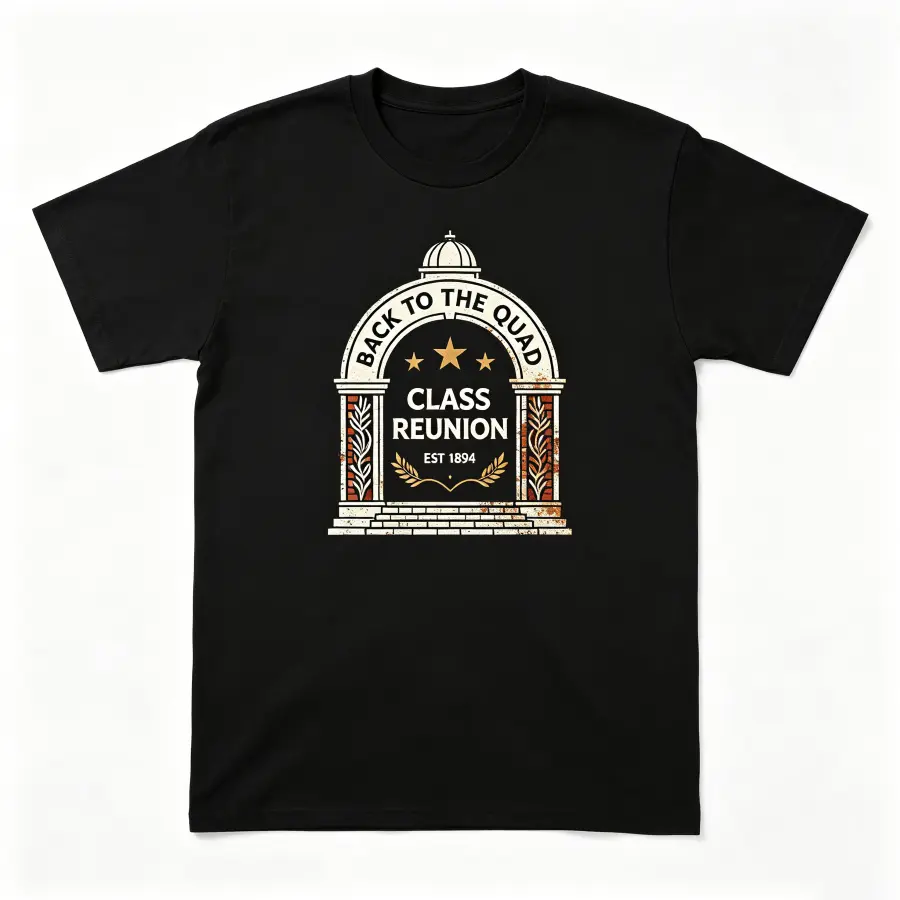 SummerVibes Alumni Homecoming Tee – "Back To The Quad Class Reunion EST 1894" Vintage Arch Gate Badge Design, Nostalgic College Cotton Shirt, Ideal Gift For Graduates & Alumni, Best Reunion Party Outfit, Retro Print Top