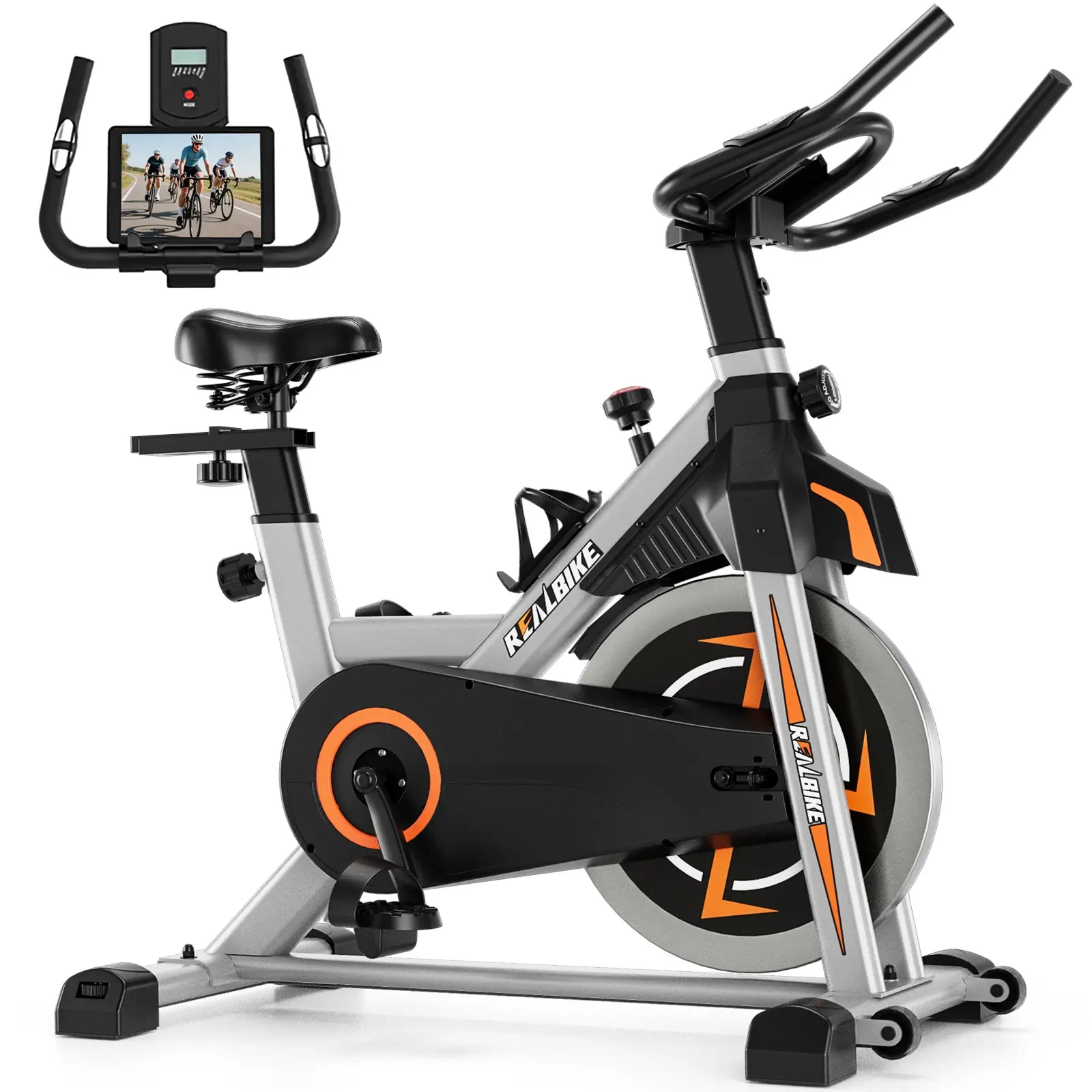 Silent Indoor Cycling Bike, 330lbs Weight Capacity Exercise Bike with Tablet Holder And LCD Monitor, Adjustable Resistance Stationary Bike for Home Cardio Workout