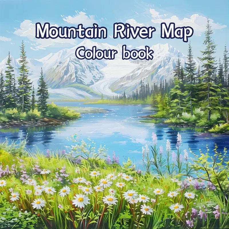 Adult Mountain Valley Landscape Coloring Book, 20 Scenic Nature Landscape Line Art, Single-Sided Relaxing Stress Relief Coloring Pages for Adults