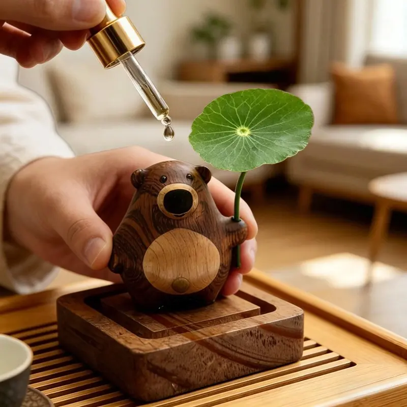Cute Bear Woody Aroma Diffuser Wood Creative Essential Oil Fragrance Ornament Car Home Bedroom Tea Table Decor Niche Aromatherapy