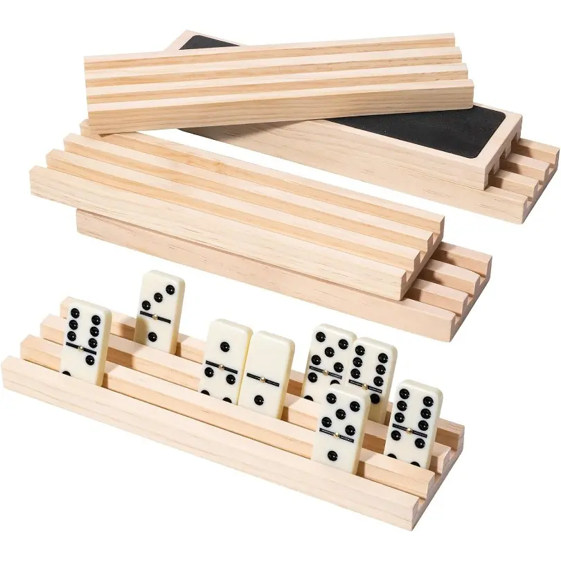 1pc Wooden Domino Holders for Classic Games, Domino Rack for Family Tile Games, Mexican Train Accessories Domino Tray