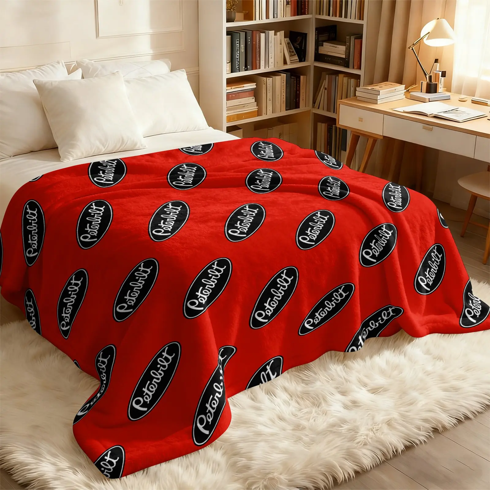 Peterbilt Truck Emblem All Over Print Flannel Blanket, Multi-Functional Indoor Outdoor Sofa Couch Bed Blanket Cover For Office Nap, Picnic, Movie Night, Car, Bedroom, Lightweight Cozy Throw, Trucker Holiday Gift