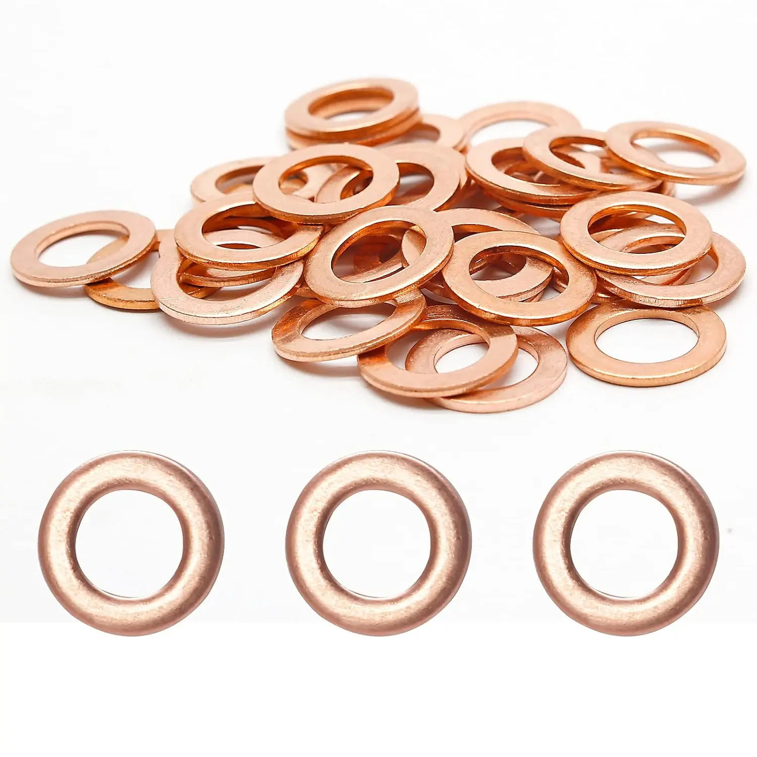 60 count M12 Copper Washer, Copper Metric Sealing Washers Flat Ring Seal Gasket, 12mm ID, 18mm OD, 1.5mm Thickness