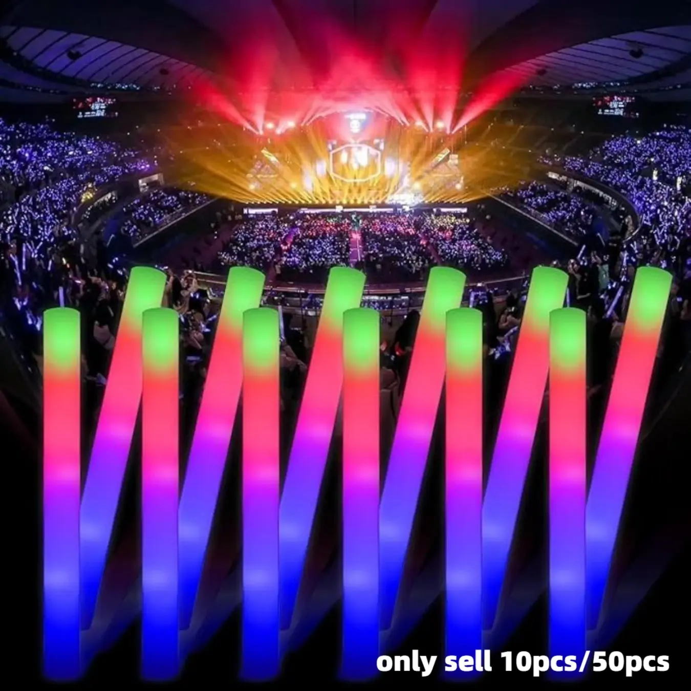 10/50 LED Led Foam Sticks - Flashing Glow Sticks Party Supplies Light Up Baton Wands for Kids, Raves, Birthday, Wedding, Christmas, Halloween, Children Toy