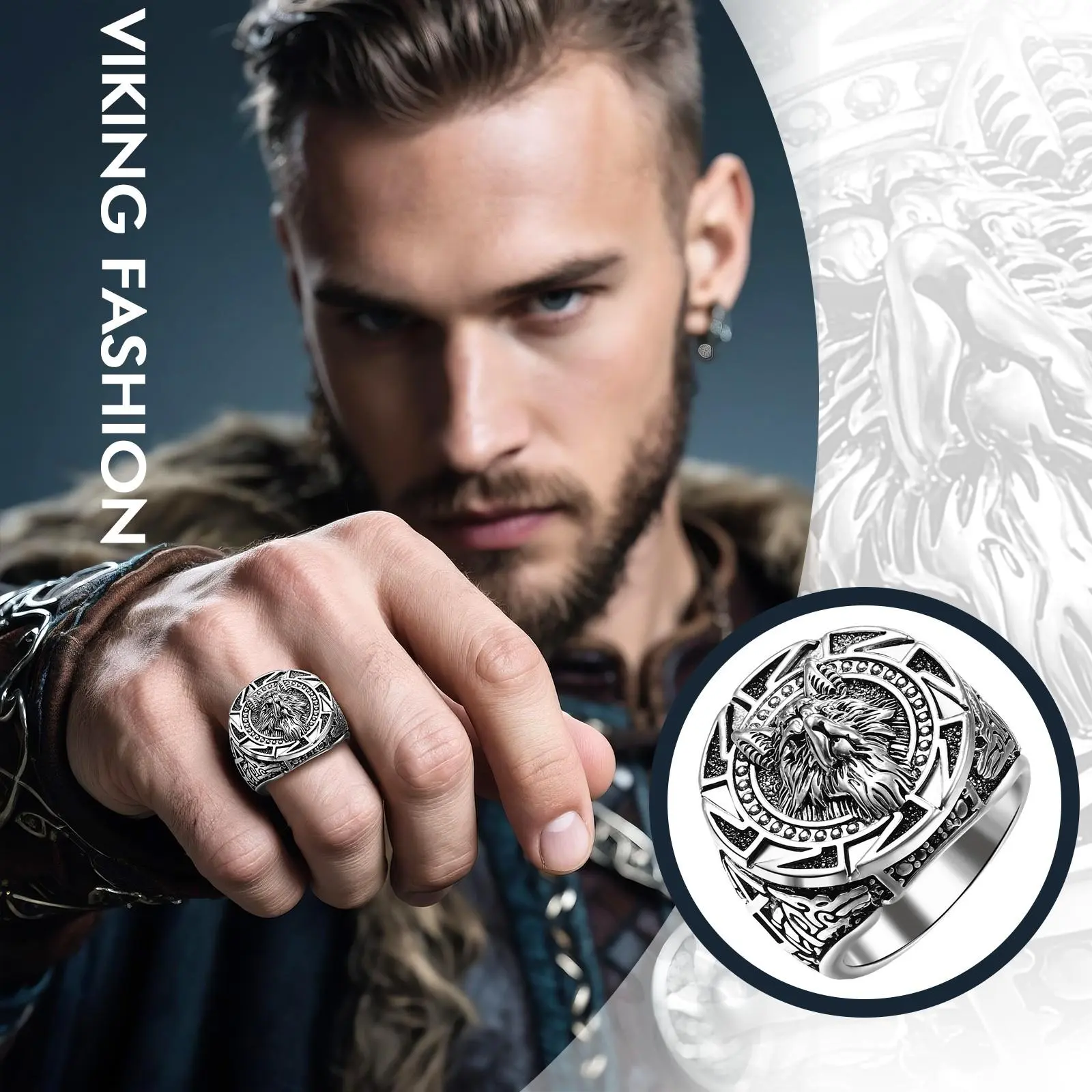 Men's Viking Wolf Totem Ring - Nordic Vintage Celtic Band, Engraved Metal Ethnic Forged Alloy Medieval Warrior Style Metal Texture Rings, Size 7-13 Costume Jewelry, Engraved Metal Rings