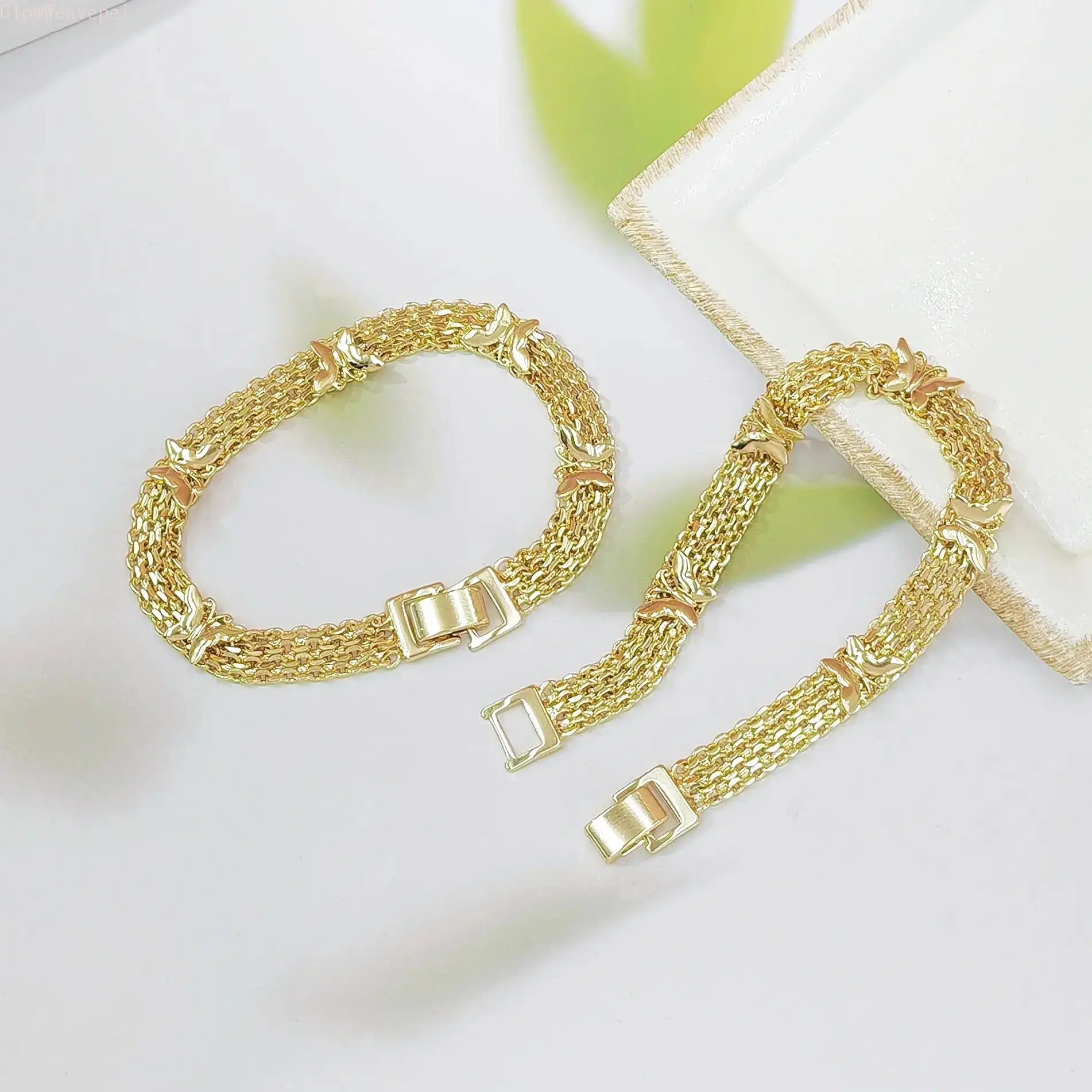 14K Gold Plated Butterfly Link Bracelet For Men Women 4 Row Mesh Chain Integrated Insect Motifs Fold Over Clasp Y2K Aesthetic Summer Outfits Jewelry